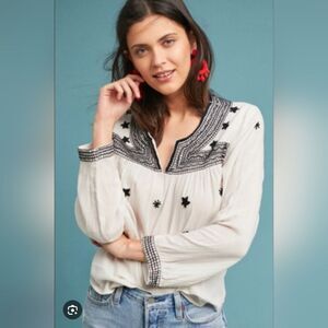 Anthropologie Matta Star Embroidered Peasant Top Size Small Bohemian